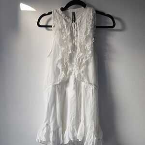 Anthropologie Ivory Lace Trim Mini Dress